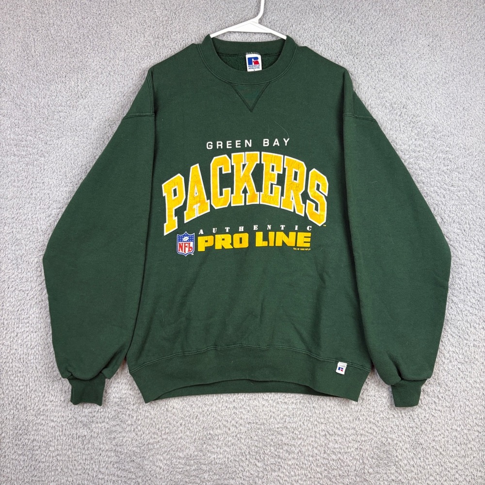 Vintage Green Bay Packers Sweatshirt Mens Large Green 90s NFL Russell Athletic